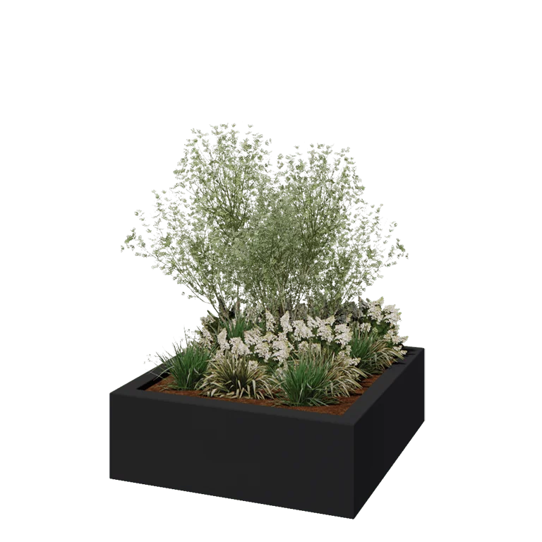 Саксия от фибростъкло - Квадрат - 120 x 120 x 40 см - RAL7021 мат (черно сиво) - С дъно