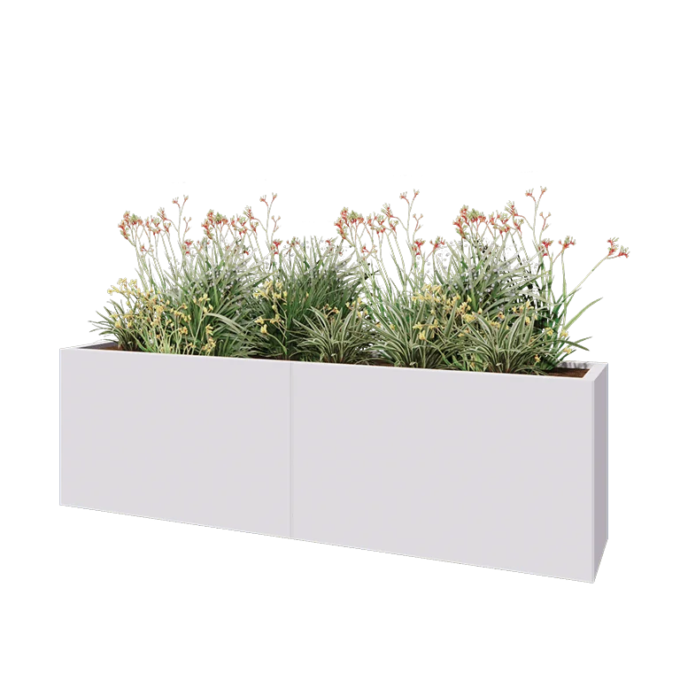 Саксии за цветя от стомана XXL - Правоъгълник - 200 x 40 x 60 cm - RAL9010 матов (бял) - без основа