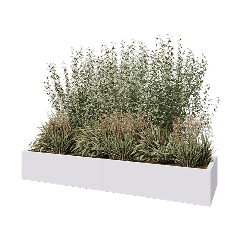 Саксии за цветя от стомана XXL - Правоъгълник - 200 x 60 x 30 cm - RAL9010 матов (бял) - Със основа