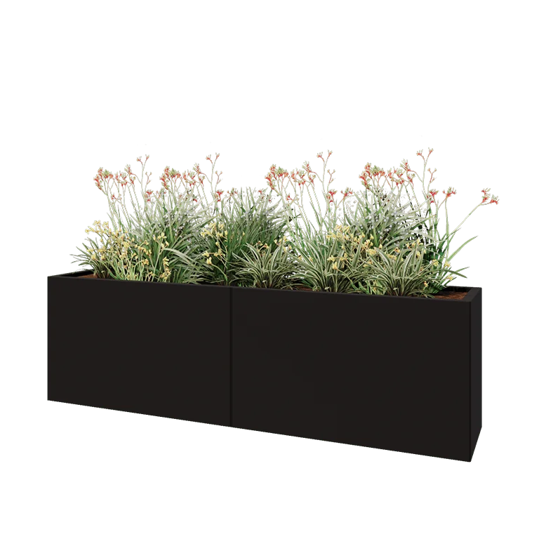 Саксии за цветя от стомана XXL - Правоъгълник - 200 x 40 x 60 cm - RAL9005 матов (черен) - без основа