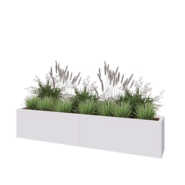 Саксии за цветя от стомана XXL - Правоъгълник - 200 x 30 x 40 cm - RAL9010 матов (бял) - Със основа