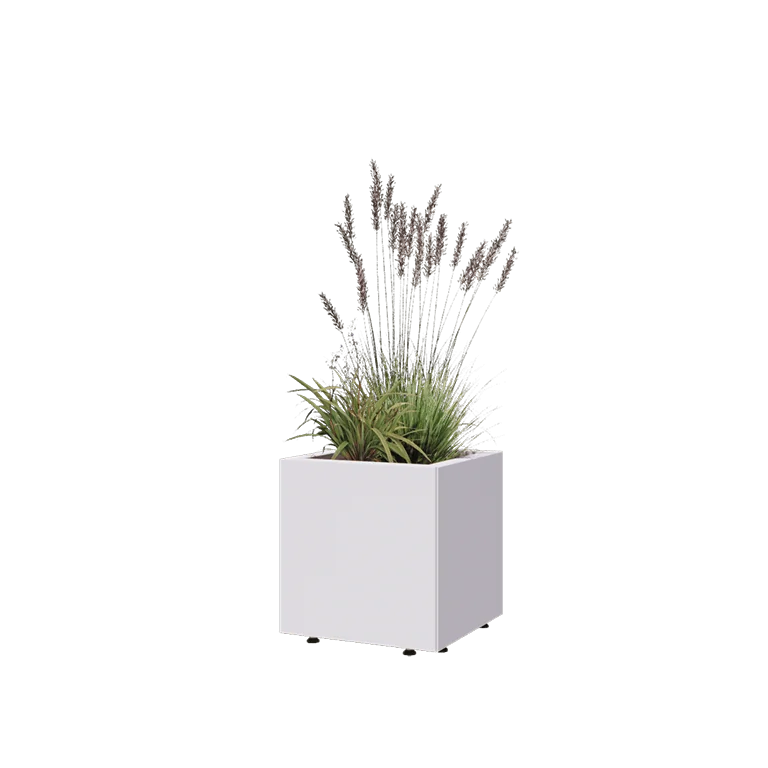 Саксии за цветя от стомана - Квадрат - 40 x 40 x 40 cm - RAL9010 матов (бял) - Със основа - Със крака