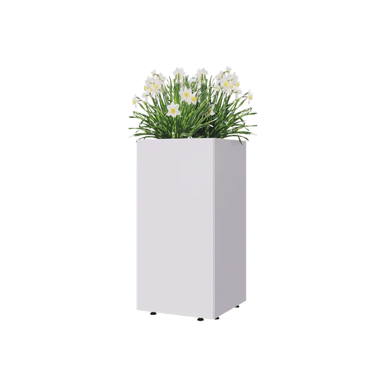 Саксии за цветя от стомана - Квадрат - 40 x 40 x 80 cm - RAL9010 матов (бял) - Със основа - Със крака