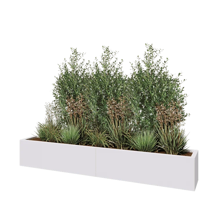 Саксии за цветя от стомана XXL - Правоъгълник - 200 x 30 x 30 cm - RAL9010 матов (бял) - без основа