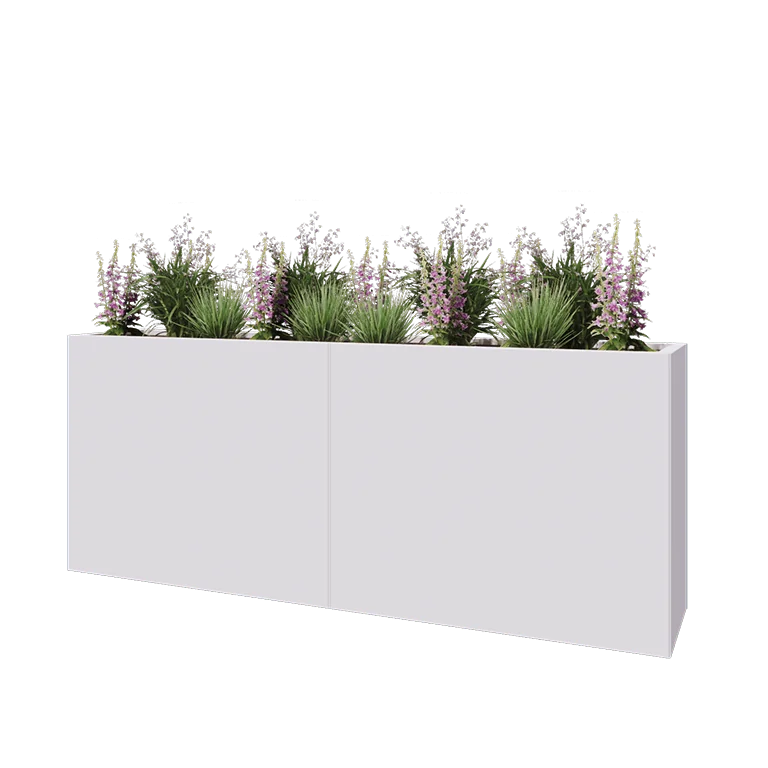Саксии за цветя от стомана XXL - Правоъгълник - 200 x 40 x 80 cm - RAL9010 матов (бял) - без основа
