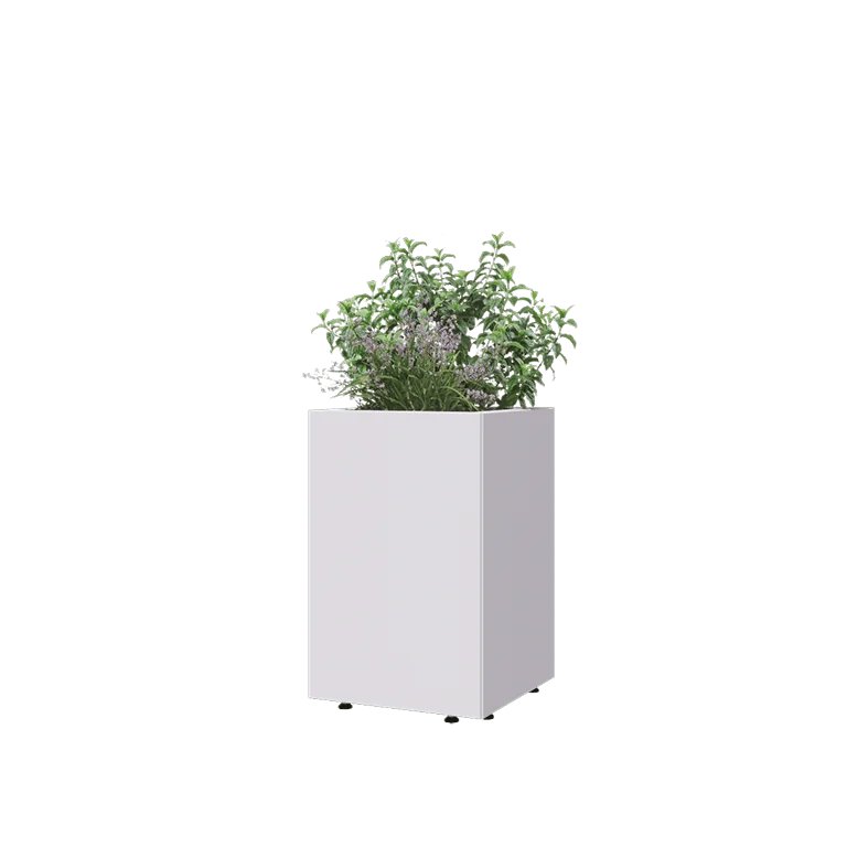 Саксии за цветя от стомана - Квадрат - 40 x 40 x 60 cm - RAL9010 матов (бял) - Със основа - Със крака