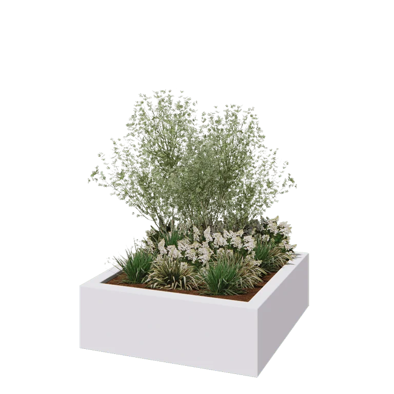 Саксия от фибростъкло - Квадрат - 120 x 120 x 40 см - RAL9010 мат (бяло) - С дъно