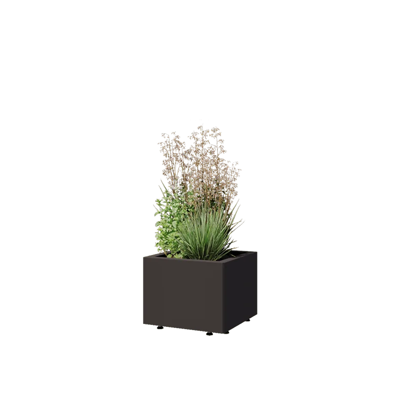 Саксии за цветя от стомана - Квадрат - 40 x 40 x 30 cm - RAL7016 матов (антрацитено сиво) - Със основа - Със крака