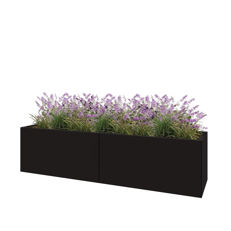 Саксии за цветя от стомана XXL - Правоъгълник - 200 x 50 x 50 cm - RAL9005 матов (черен) - без основа