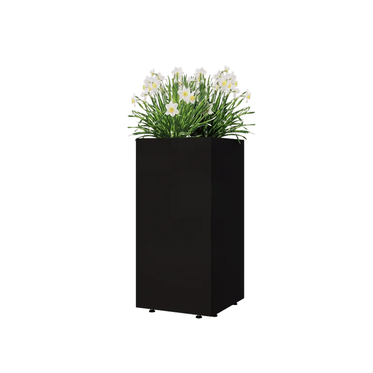 Саксии за цветя от стомана - Квадрат - 40 x 40 x 80 cm - RAL9005 матов (черен) - Със основа - Със крака