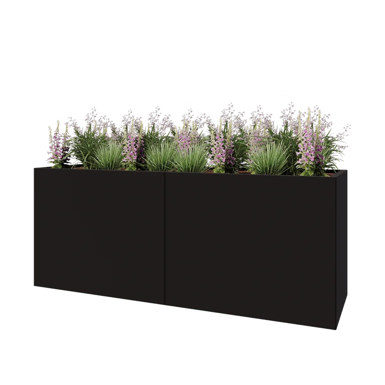Саксии за цветя от стомана XXL - Правоъгълник - 200 x 60 x 80 cm - RAL9005 матов (черен) - без основа