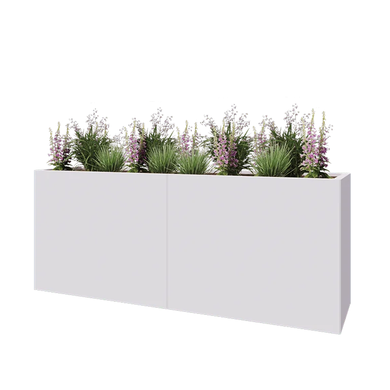 Саксии за цветя от стомана XXL - Правоъгълник - 200 x 50 x 80 cm - RAL9010 матов (бял) - Със основа