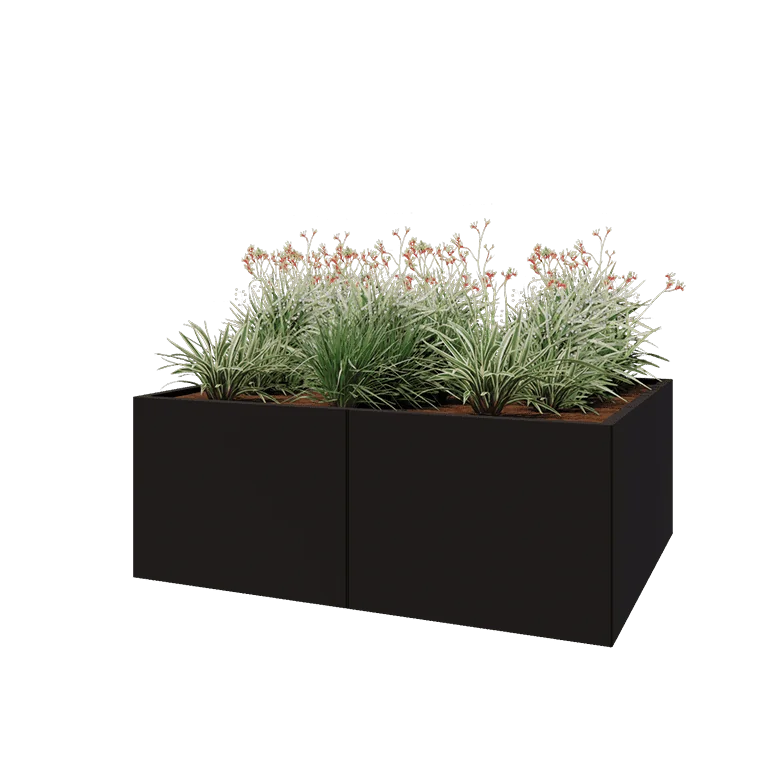 Саксии за цветя от стомана XXL - Правоъгълник - 160 x 120 x 60 cm - RAL9005 матов (черен) - Със основа