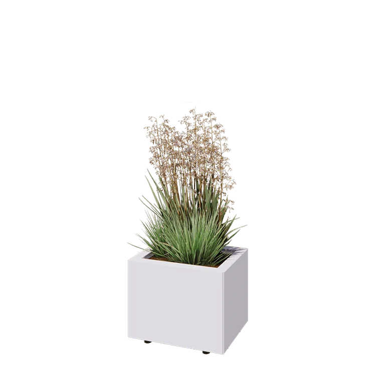 Саксии за цветя от стомана - Правоъгълник - 40 x 30 x 30 cm - RAL9010 матов (бял) - Със основа - Със крака
