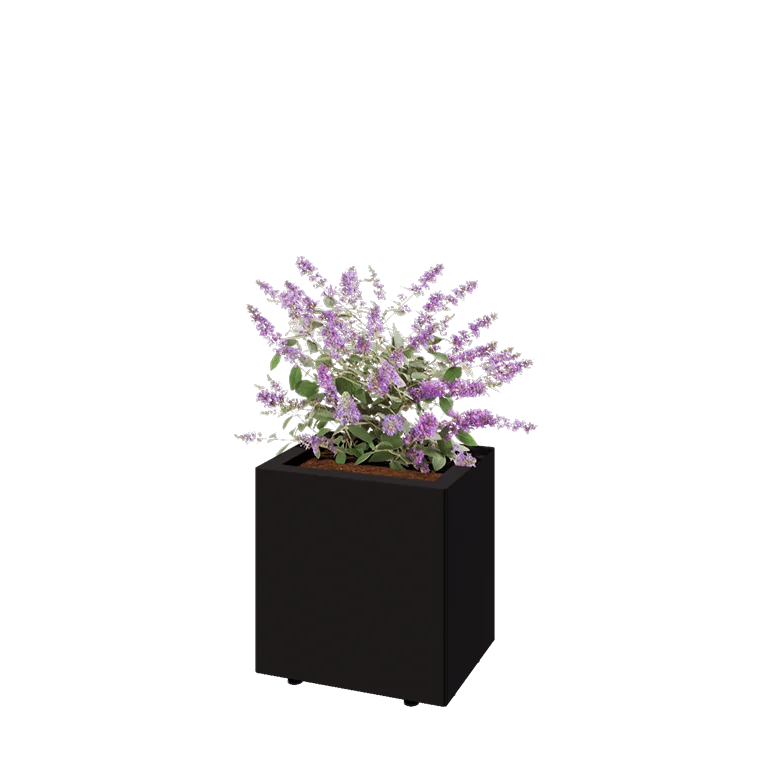 Саксии за цветя от стомана - Правоъгълник - 40 x 30 x 40 cm - RAL9005 матов (черен) - Със основа - Със крака