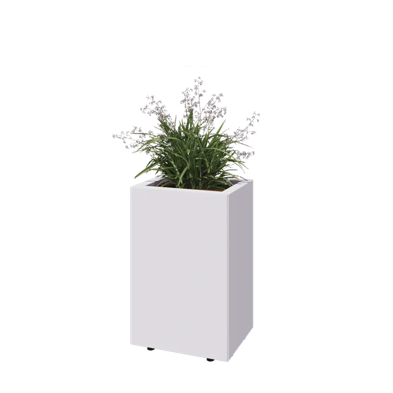 Саксии за цветя от стомана - Правоъгълник - 40 x 30 x 60 cm - RAL9010 матов (бял) - Със основа - Със крака