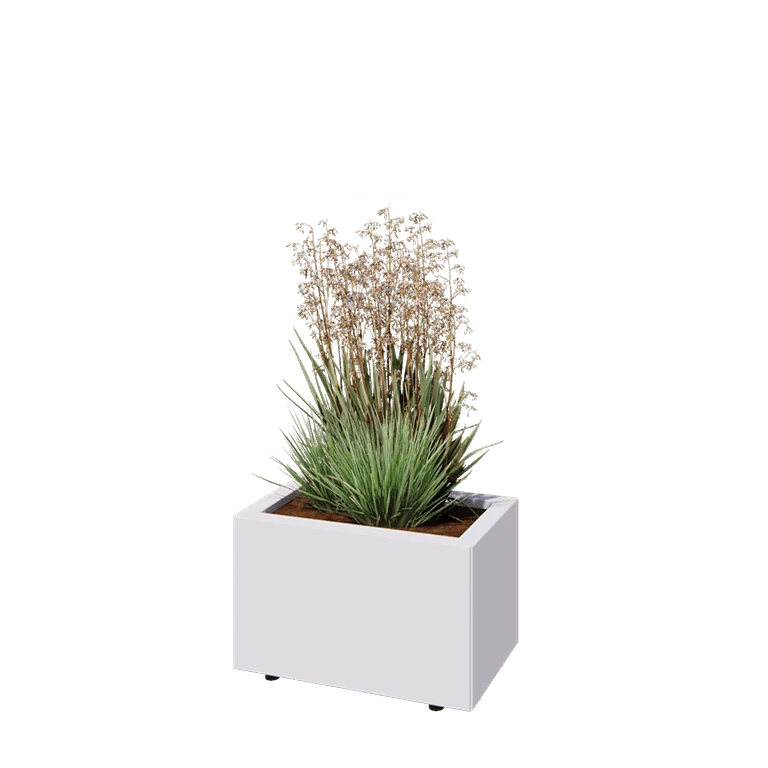 Саксии за цветя от стомана - Правоъгълник - 50 x 30 x 30 cm - RAL9010 матов (бял) - Със основа - Със крака