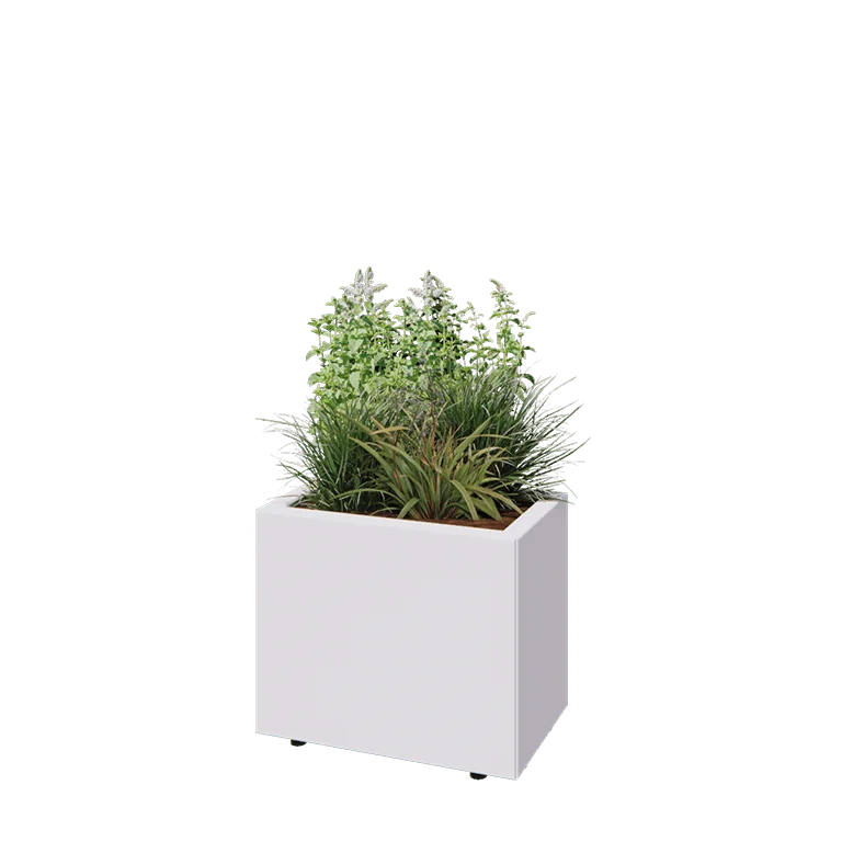 Саксии за цветя от стомана - Правоъгълник - 50 x 30 x 40 cm - RAL9010 матов (бял) - Със основа - Със крака