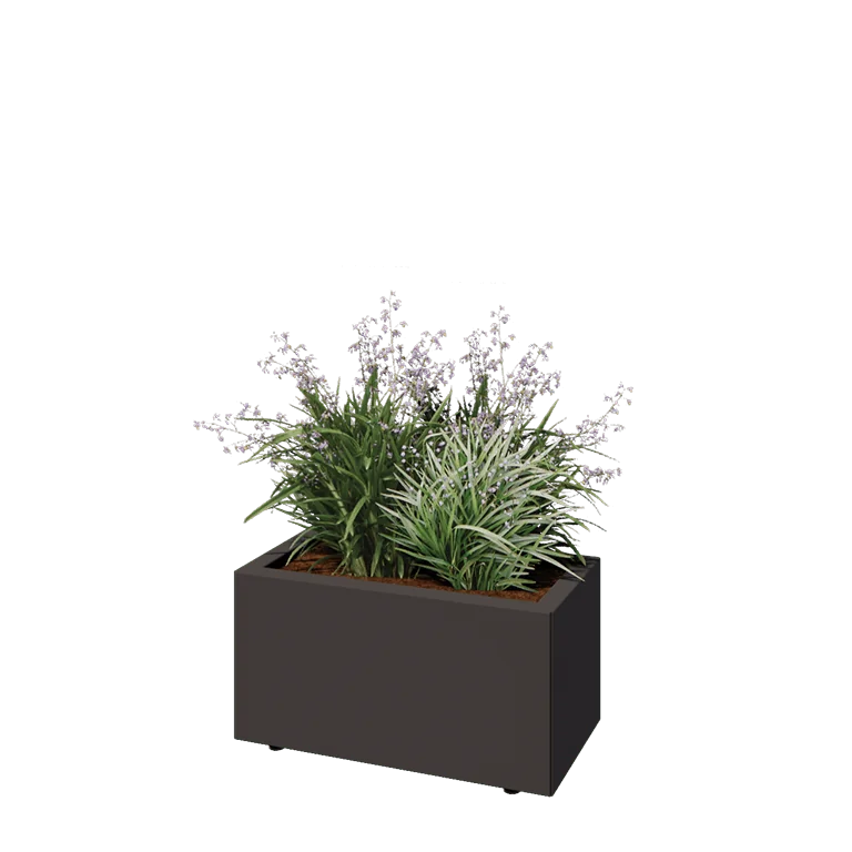 Саксии за цветя от стомана - Правоъгълник - 60 x 30 x 30 cm - RAL7016 матов (антрацитено сиво) - Със основа - Със крака