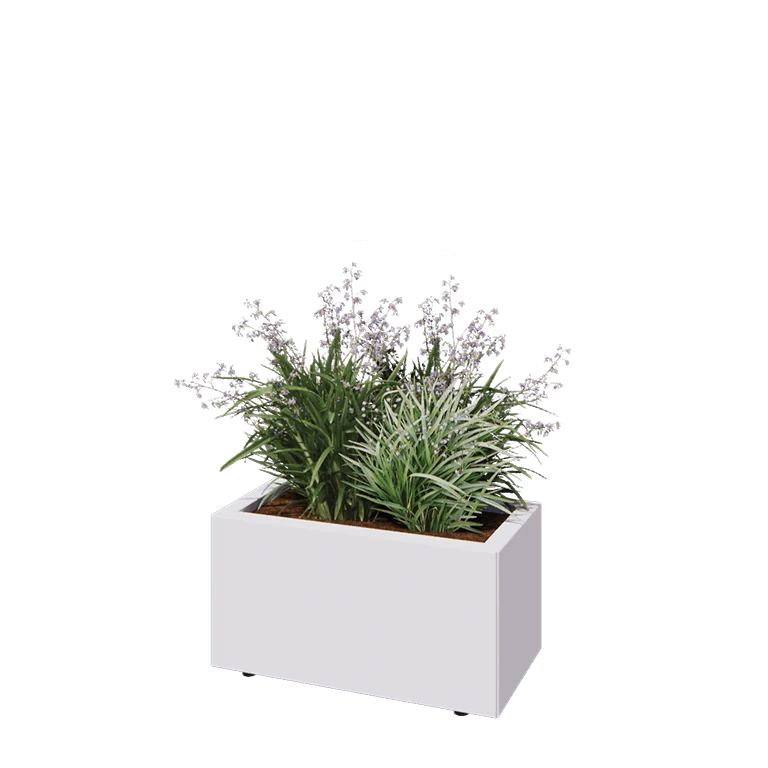 Саксии за цветя от стомана - Правоъгълник - 60 x 30 x 30 cm - RAL9010 матов (бял) - Със основа - Със крака