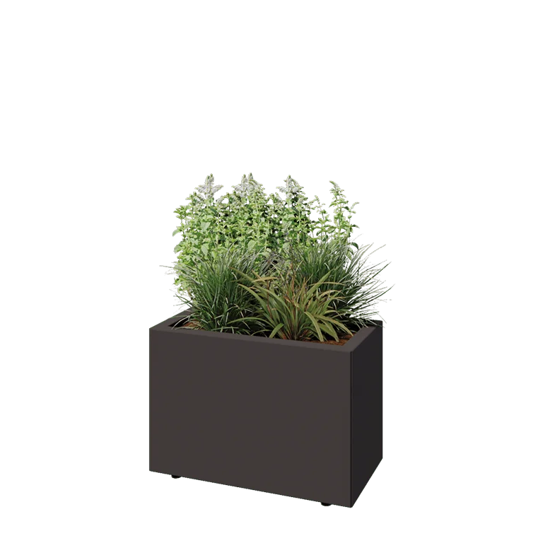Саксии за цветя от стомана - Правоъгълник - 60 x 30 x 40 cm - RAL7016 матов (антрацитено сиво) - Със основа - Със крака