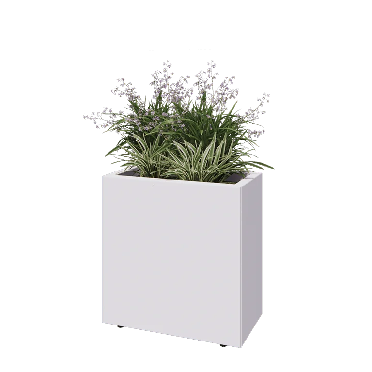 Саксии за цветя от стомана - Правоъгълник - 60 x 30 x 60 cm - RAL9010 матов (бял) - Със основа - Със крака
