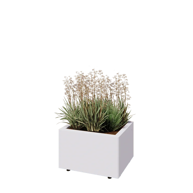 Саксии за цветя от стомана - Правоъгълник - 50 x 40 x 30 cm - RAL9010 матов (бял) - Със основа - Със крака