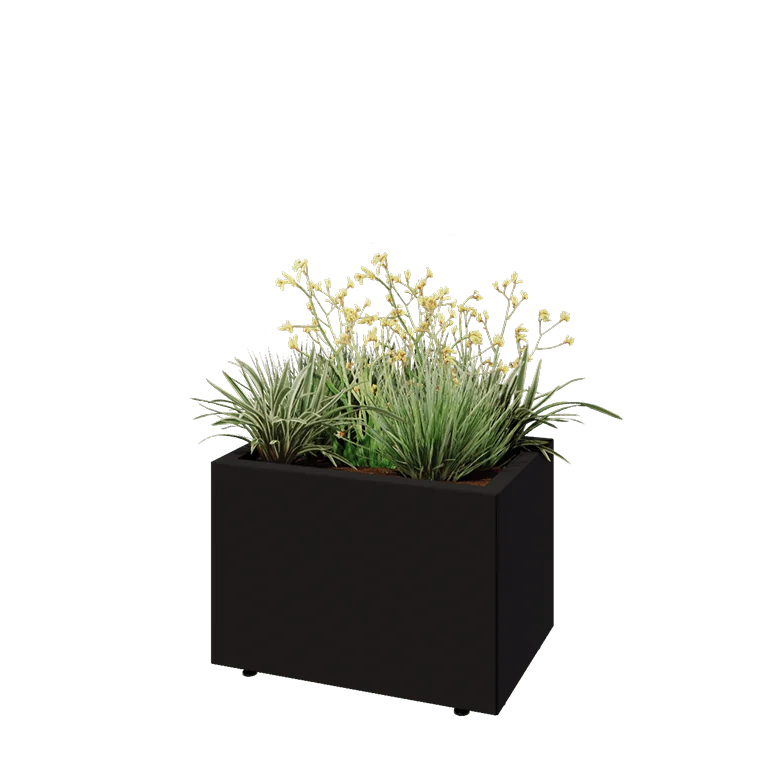 Саксии за цветя от стомана - Правоъгълник - 60 x 40 x 40 cm - RAL9005 матов (черен) - Със основа - Със крака