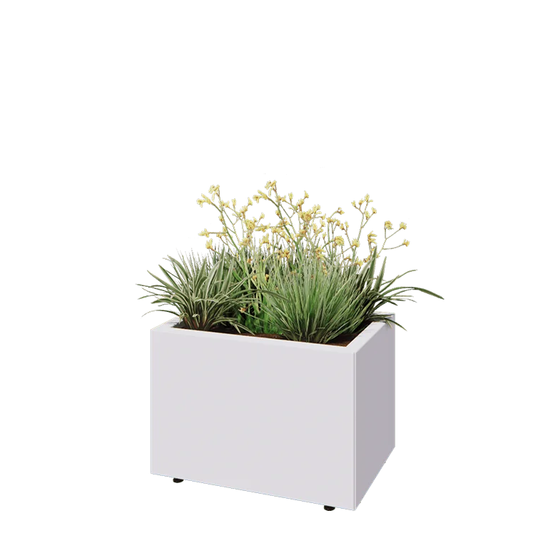 Саксии за цветя от стомана - Правоъгълник - 60 x 40 x 40 cm - RAL9010 матов (бял) - Със основа - Със крака