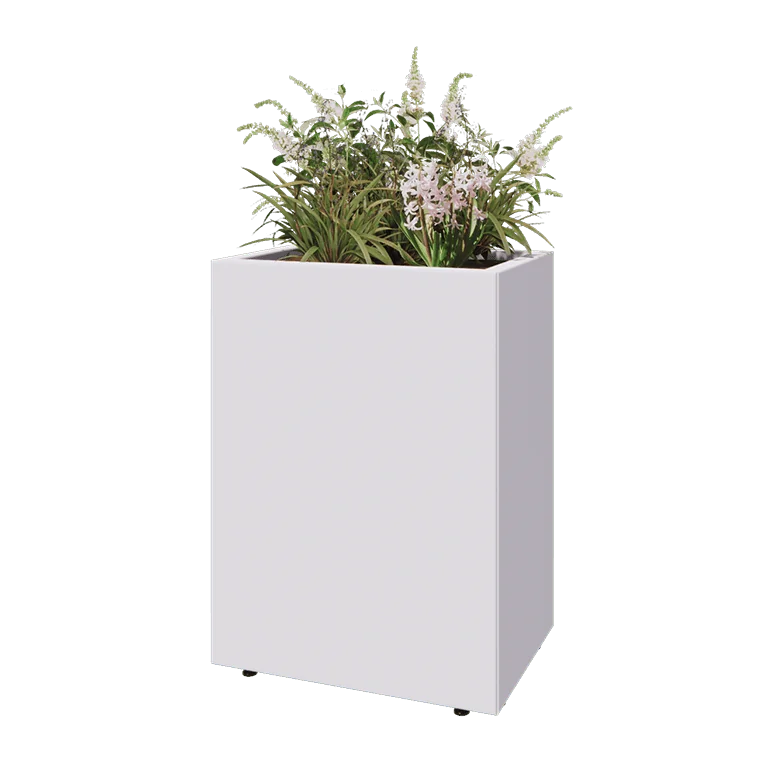 Саксии за цветя от стомана - Правоъгълник - 60 x 40 x 80 cm - RAL9010 матов (бял) - Със основа - Със крака