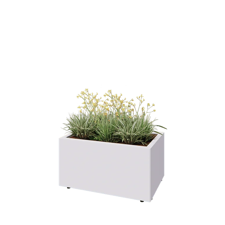 Саксии за цветя от стомана - Правоъгълник - 80 x 50 x 40 cm - RAL9010 матов (бял) - Със основа - Със крака