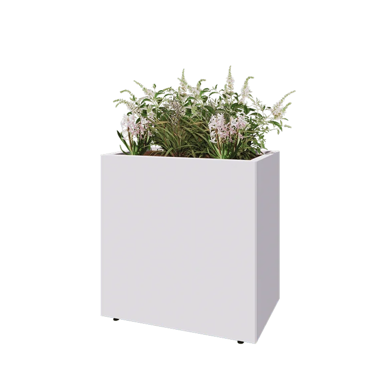 Саксии за цветя от стомана - Правоъгълник - 80 x 50 x 80 cm - RAL9010 матов (бял) - Със основа - Със крака
