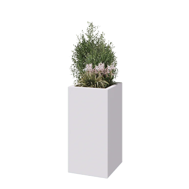 Саксия от фибростъкло - Квадрат - 40 x 40 x 80 см - RAL9010 мат (бяло) - С дъно